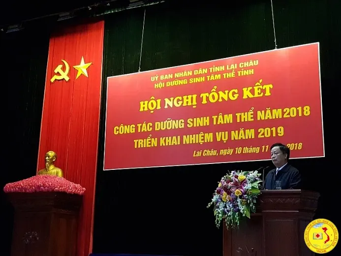 Ảnh: Chủ tịch Hội Giáo dục CSSKCĐ Việt Nam dự Hội nghị tổng kết công tác dưỡng sinh tâm thể ở tỉnh Lai Châu