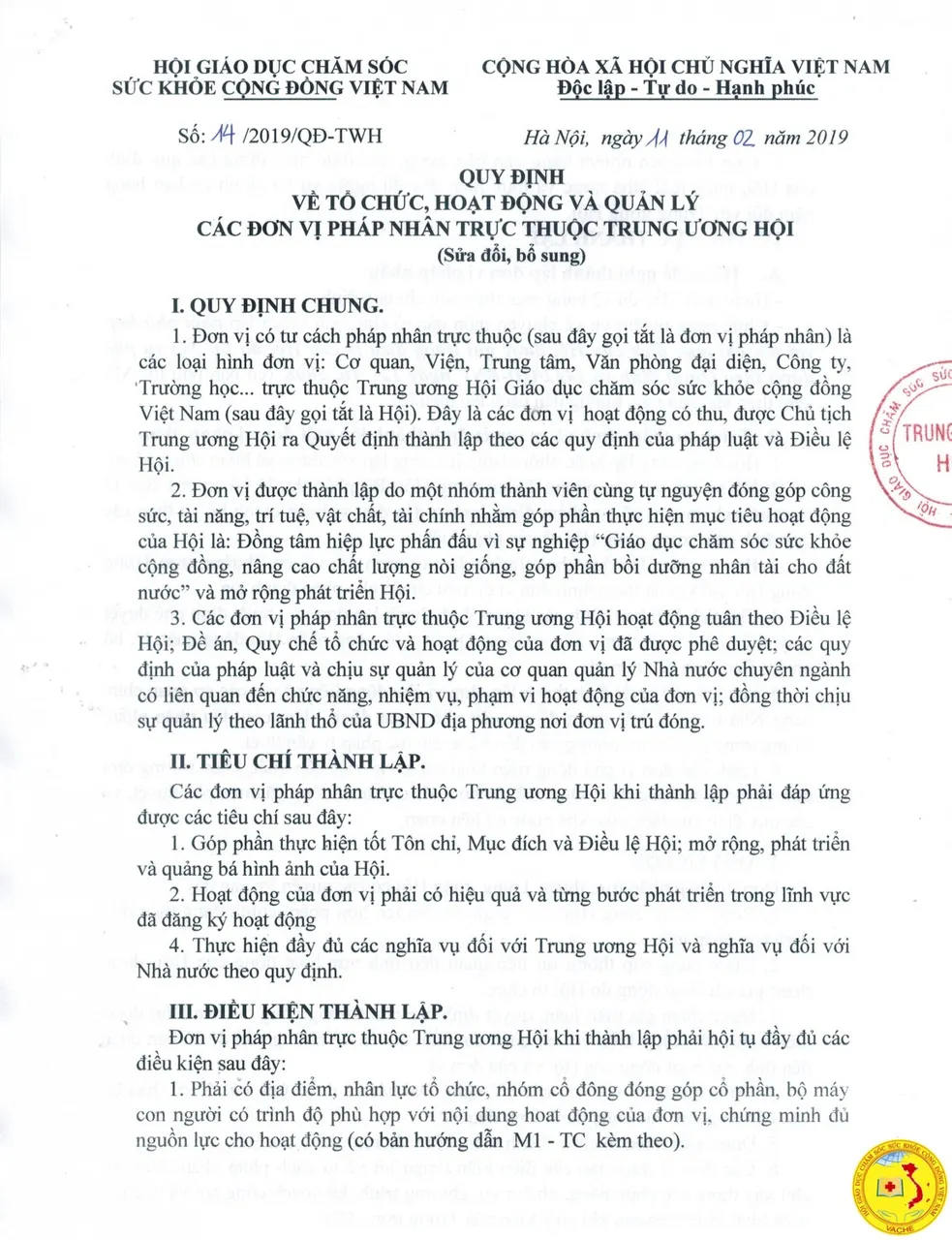 Ảnh: QUY ĐỊNH VỀ TỔ CHỨC, HOẠT ĐỘNG VÀ QUẢN LÝ CÁC ĐƠN VỊ PHÁP NHÂN TRỰC THUỘC TRUNG ƯƠNG HỘI